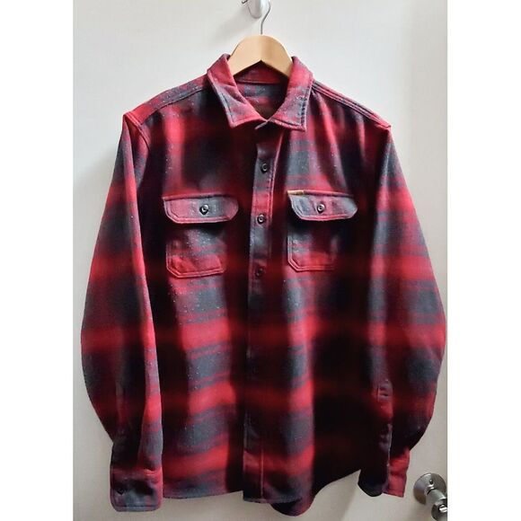 ORVIS Shacket Men's MED Plaid Red/ Grey Flannel  Shirt Side/Front Pockets - Picture 1 of 14